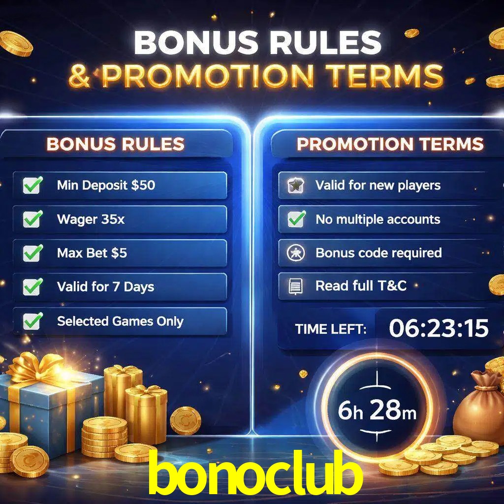 Reglas de promoción bonoclub y condiciones de bonos explicadas visualmente