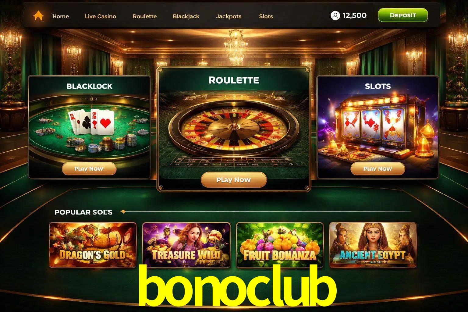 Vista de la plataforma bonoclub Casino mostrando categorías organizadas de juegos en línea